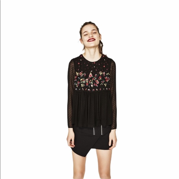 ZARA TRAFALUC Semi Sheer Embroidered Tunic Top - Picture 2 of 8